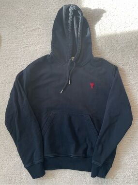 Ami Black Hoodie with Red Heart Patch